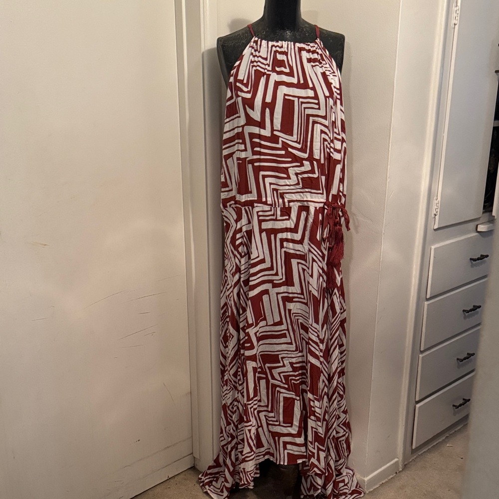 H&M Red and White Patterned Maxi dress